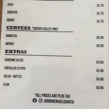 El Chivito Birrieria - Backside Menu - Tacos Near Me - Jurupa Valley, California El Chivito Birrieria - Backside Menu - Tacos Near Me - Jurupa Valley, California