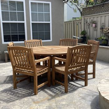 Aguilar's Teak Restoration - Table and chairs after - Refinishing Services Near Me - Tustin, California Aguilar's Teak Restoration - Table and chairs after - Refinishing Services Near Me - Tustin, California