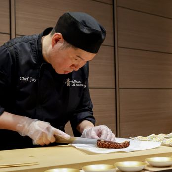 Sushi Aozora - Chef cutting octopus - Japanese Near Me - New York, New York