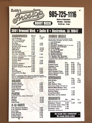 Menu photo 1 Buddy's Frostop Destrehan, LA Menu photo 1 Buddy's Frostop Destrehan, LA