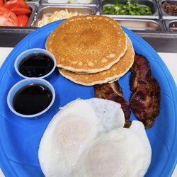 Sara's Restaurant - Pancakes, eggs, and Bacon.
