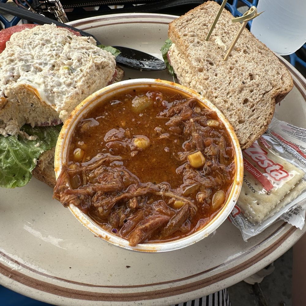 Southern Soul Barbeque - Chicken Salad Sandwich with Brunswick Stew - Barbeque Near Me - Saint Simons Island, Georgia Southern Soul Barbeque - Chicken Salad Sandwich with Brunswick Stew - Barbeque Near Me - Saint Simons Island, Georgia