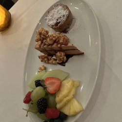 Caramel ice cream cake with caramel Pop corn and chocolate bread pudding