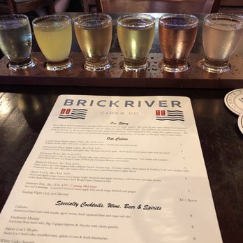 Brick River Cider - Front side of menu with the flight of beer - Cideries Near Me - Saint Louis, Missouri Brick River Cider - Front side of menu with the flight of beer - Cideries Near Me - Saint Louis, Missouri