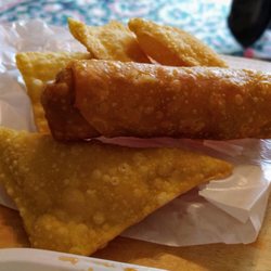 China Dragon - Crab Rangoon (five to an order) and an egg roll.