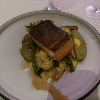 Crustacean Beverly Hills - Salmon with veggies and saffron nage - Vietnamese Near Me - Beverly Hills, California
