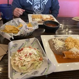 Enchilada and soft taco with shredded chicken
