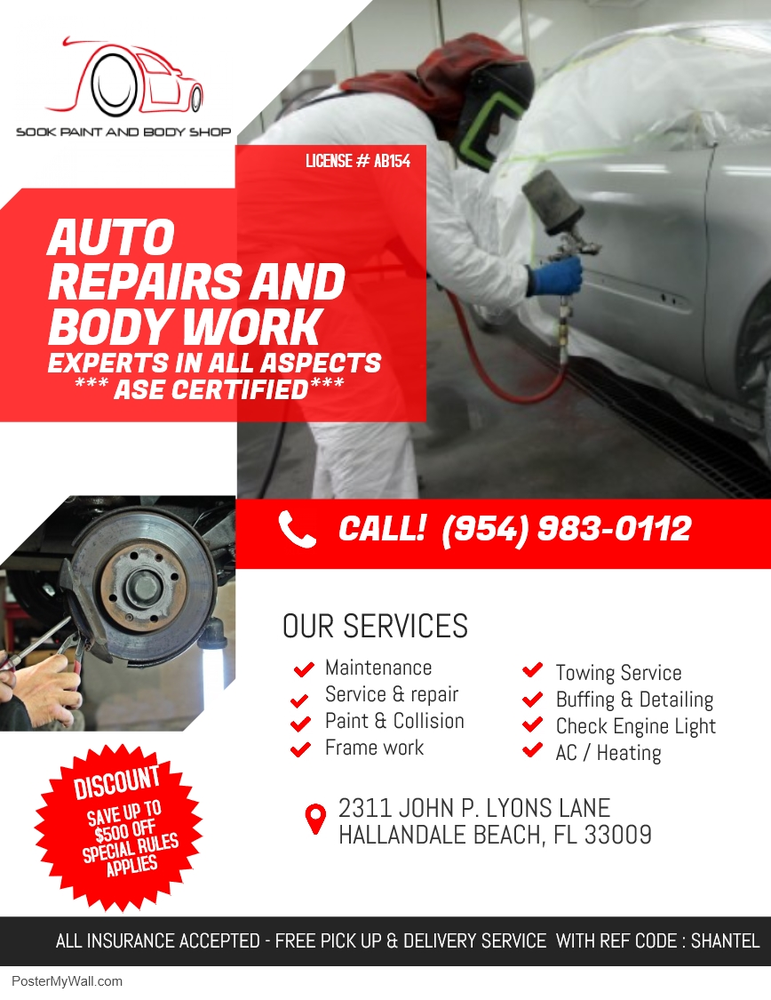 SOOK PAINT AND BODY SHOP 2311 John P Lyons Ln, Hallandale Beach