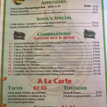 Sofia's Mexican Food - Menu inside left 2019 - Mexican Near Me - Gila Bend, Arizona Sofia's Mexican Food - Menu inside left 2019 - Mexican Near Me - Gila Bend, Arizona