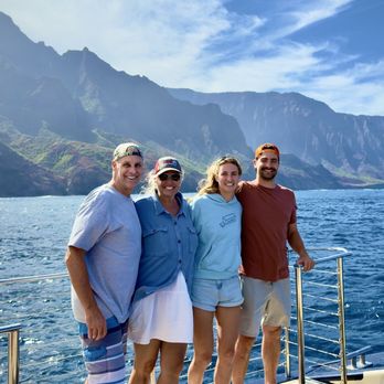 Capt Andy's - Family on Capt Andy's boat with the breathtaking Napoli Coast behind us!! - Boat Tours Near Me - Ele'ele, Hawaii