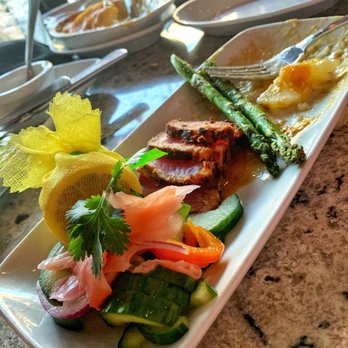 Ruth's Chris Steak House - How I combined the order.  Ahi Tuna, asparagus and potatoes au gratin. - Steakhouses Near Me - Pasadena, California