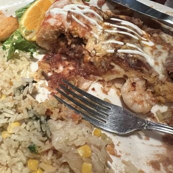Sol y Luna - Excuse my half eaten shrimp enchilada with mole sauce and a beef tamale. They were scrumptious. - Mexican Near Me - Tarzana, California Sol y Luna - Excuse my half eaten shrimp enchilada with mole sauce and a beef tamale. They were scrumptious. - Mexican Near Me - Tarzana, California