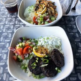 The zucchini fritters bowl and the chicken bowl The zucchini fritters bowl and the chicken bowl