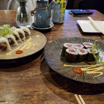 Sushi & Co - Salmon Roll on the right Dynamite Roll on the left (I think. Sorry) - Sushi Bars Near Me - Duluth, Georgia Sushi & Co - Salmon Roll on the right Dynamite Roll on the left (I think. Sorry) - Sushi Bars Near Me - Duluth, Georgia