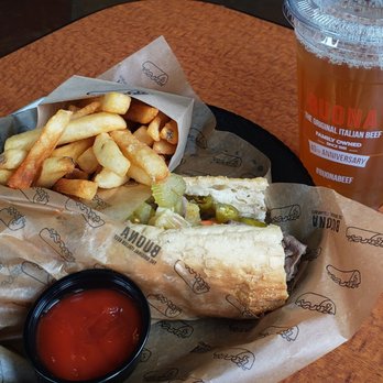Buona - 7" italian beef w/hot peppers + fries & drink ($11). Ask for it baptized! - Sandwiches Near Me - Glendale Heights, Illinois
