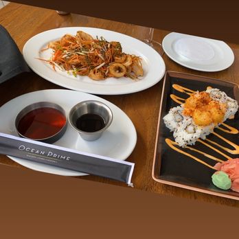 Ocean Prime - Point Judith Calamari and Dynamite Roll Sushi - Seafood Near Me - Beverly Hills, California