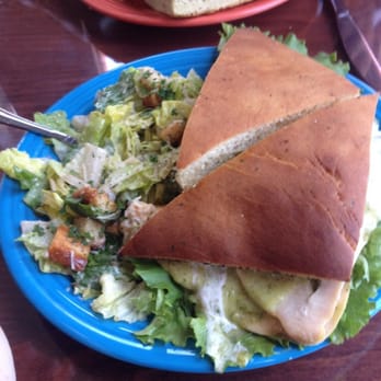 Broadway Heights - Creamy pesto with homemade bread and Caesar salad! Yum! - New American Near Me - Chico, California