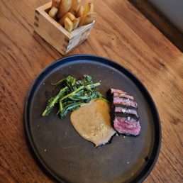 Beef slices with fat cooked fries Beef slices with fat cooked fries