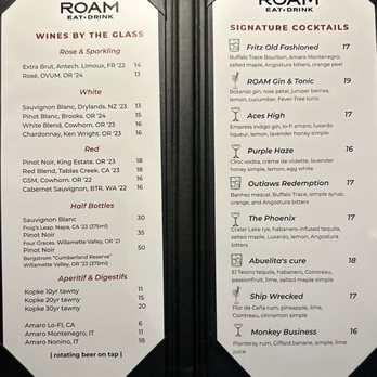 Roam - Drinks and dessert menu 1/2, October 2025 - American Near Me - Bend, Oregon