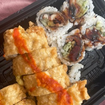 Sushi Hana - Godzilla Roll (left), Eel Roll (right) both not that great at all. - Japanese Near Me - Towson, Maryland Sushi Hana - Godzilla Roll (left), Eel Roll (right) both not that great at all. - Japanese Near Me - Towson, Maryland