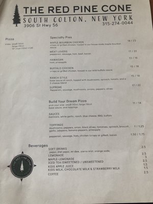 Menu photo 1 The Red Pine Cone South Colton, NY Menu photo 1 The Red Pine Cone South Colton, NY