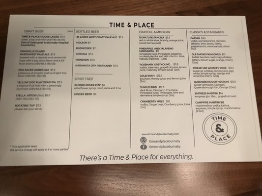 Menu photo 4 Time & Place Kitchen | Bar Burnaby, BC Menu photo 4 Time & Place Kitchen | Bar Burnaby, BC