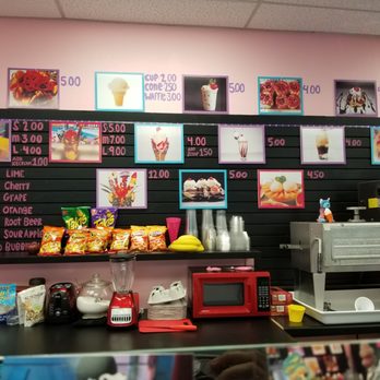 Ice Ice Baby - Inside. Menu includes ice cream cones, raspas, mangonadas, corn in a cup, frito pie, ice cream floats, etc. - Shaved Ice Near Me - San Antonio, Texas Ice Ice Baby - Inside. Menu includes ice cream cones, raspas, mangonadas, corn in a cup, frito pie, ice cream floats, etc. - Shaved Ice Near Me - San Antonio, Texas