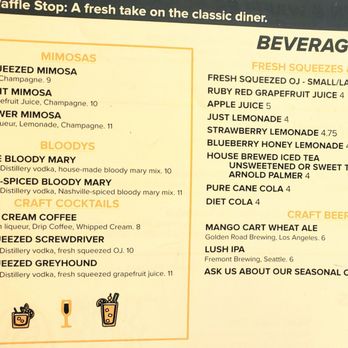 Waffle Stop - MILK, JUICES: FRESH SQUEEZED ORANGE, APPLE. LEMONADE: STRAWBERRY, BLUEBERRY HONEY, RASPBERRY & ARNOLD PALMER, beer, mimosas - Breakfast & Brunch Near Me - Tacoma, Washington Waffle Stop - MILK, JUICES: FRESH SQUEEZED ORANGE, APPLE. LEMONADE: STRAWBERRY, BLUEBERRY HONEY, RASPBERRY & ARNOLD PALMER, beer, mimosas - Breakfast & Brunch Near Me - Tacoma, Washington
