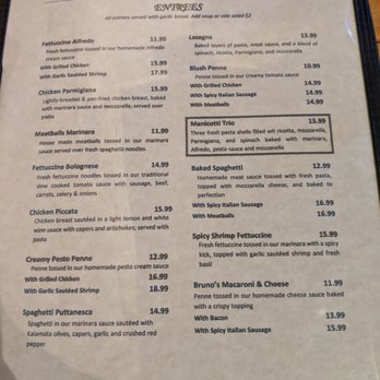 Bruno's Pizzeria - Entree menu. - Italian Near Me - Lake Stevens, Washington Bruno's Pizzeria - Entree menu. - Italian Near Me - Lake Stevens, Washington