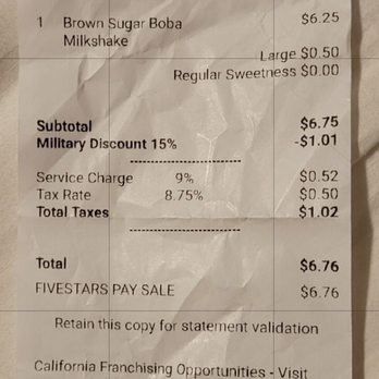 Gong Cha - Service charge receipt - Bubble Tea Near Me - Menifee, California