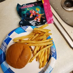 Wendy's - Kids meal hamburger and fries and toy...and milk