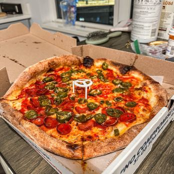 Andrew Bellucci's Pizzeria - roni Small Round Roni-Peno w/ Mike's Hot Honey - Pizza Near Me - Astoria, New York Andrew Bellucci's Pizzeria - roni Small Round Roni-Peno w/ Mike's Hot Honey - Pizza Near Me - Astoria, New York