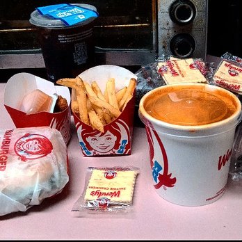 Wendy's - jr Bacon Cheeseburger $5 Biggie Meal with a Large Chilli add Cheddar Cheese - Burgers Near Me - Atlanta, Georgia