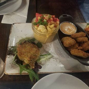 The Attic - Sampler plate with Macaroni n cheese, Devilish Eggs, Fried Pickles,  and Crab Cake, - Breakfast & Brunch Near Me - Long Beach, California