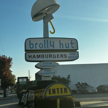 Brolly Hut - a sign for a hamburger restaurant - Burgers Near Me - Inglewood, California