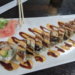 Kin Zabb Thai And Sushi - Brownie California Roll, Eel sauce and spicy mayo really compliment it nicely