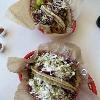 Tiki Tacos - Top: Shrimp // Fish & Shrimp Bottom: Lamb // True Imu Kalua Pig - Mexican Near Me - Kapaa, Hawaii