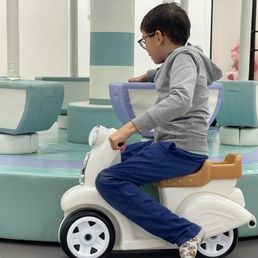 The space provided some push vehicles. It was cute when he went to fill the tank at the "gas station"