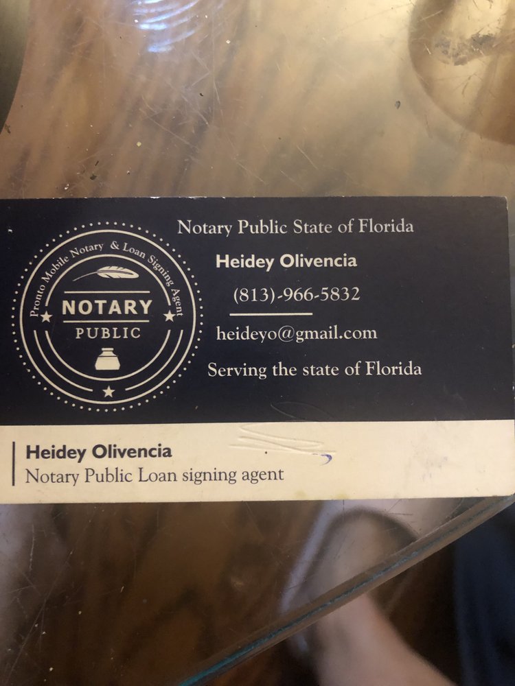 PRONTO MOBILE NOTARY Updated July 2024 Tampa Bay, Florida Legal