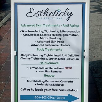 Estheticly - Sign Board for Services - Skin Care Near Me - North Vancouver, British Columbia Estheticly - Sign Board for Services - Skin Care Near Me - North Vancouver, British Columbia