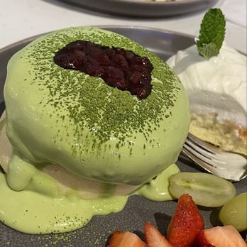 Hanabusa Cafe - Nutella drizzled pancakes with fresh fruits. Matcha and cheesecake pancakes with fresh fruits. - Pancakes Near Me - Chicago, Illinois