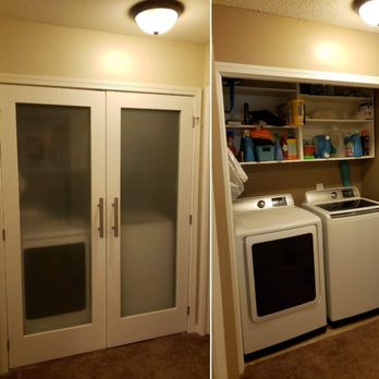 D&D Handyman - French doors in front of washer and dryer I cut the hinges in and cut holes for the door knobs and hung them - Handyman Near Me