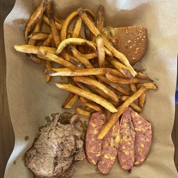 Mission BBQ - Jalapeño sausage and brisket with fries. - American Near Me - Jacksonville, Florida