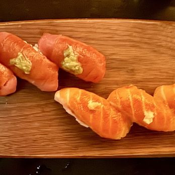 Uchi Philadelphia - bluefin chutoro nigiri (top) & sake toro nigiri (bottom) - Sushi Bars Near Me - Philadelphia, Pennsylvania Uchi Philadelphia - bluefin chutoro nigiri (top) & sake toro nigiri (bottom) - Sushi Bars Near Me - Philadelphia, Pennsylvania