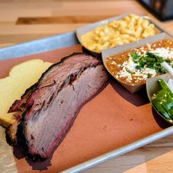 Hurtado Barbecue - 1 meat plate (1/3 lb of brisket) with mac and cheese and beans.