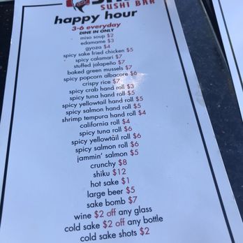 Shiku Sushi - Happy hour 3pm-6pm menu - Sushi Bars Near Me - La Jolla, California