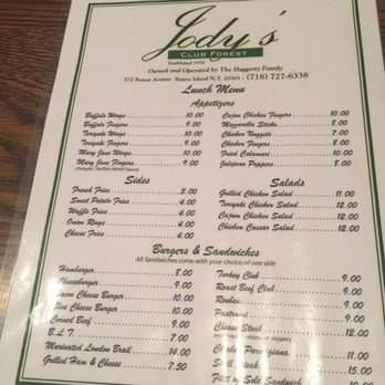 Jody’s Club Forest - Menu lunch - Irish Near Me - Staten Island, New York
