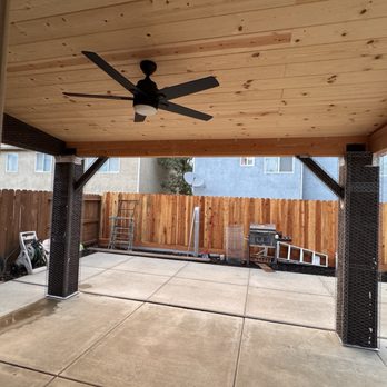 Tracy Landscape - Pergola ceiling and fan - Masonry/Concrete Near Me