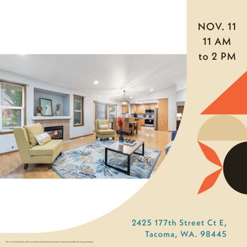 Jennifer Vedder - Keller Williams Realty - Open house 2425 177th Street Ct E, Tacoma, WA. 98445
from 11 am to 2 pm - Real Estate Agents Near Me Jennifer Vedder - Keller Williams Realty - Open house 2425 177th Street Ct E, Tacoma, WA. 98445
from 11 am to 2 pm - Real Estate Agents Near Me