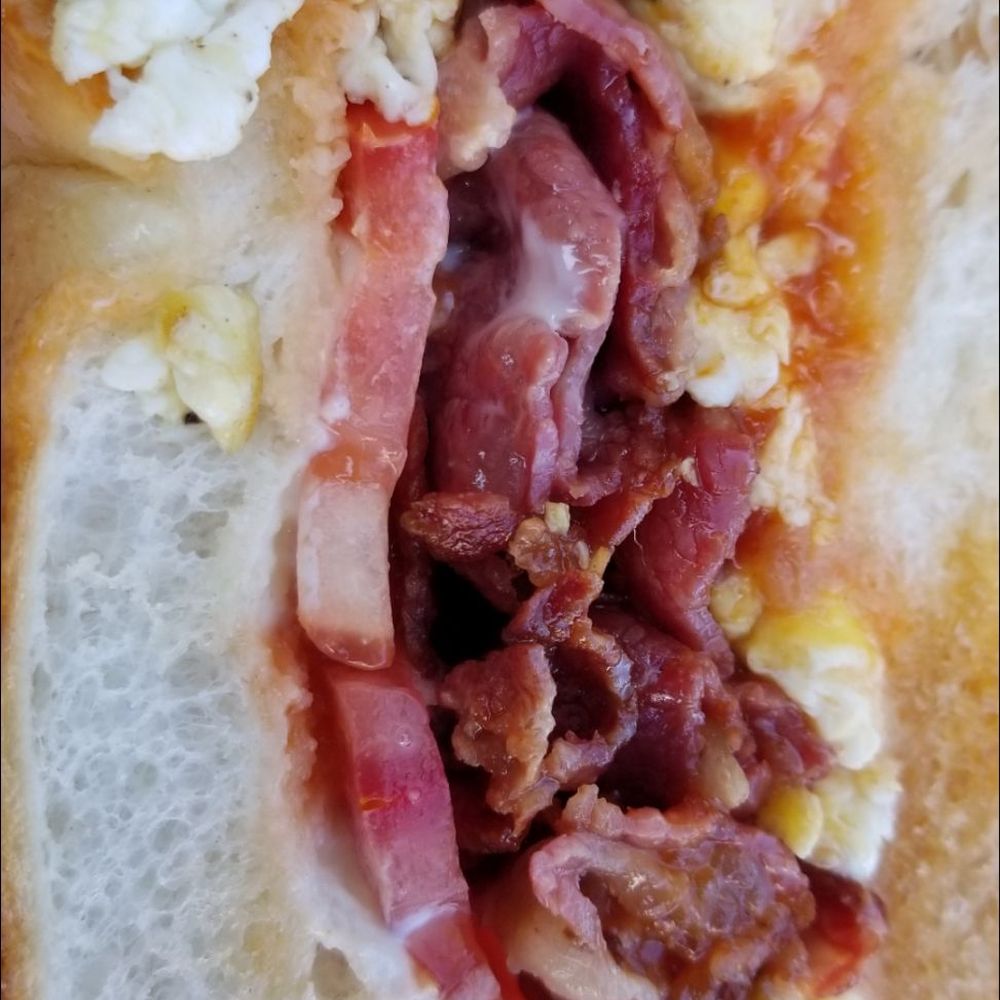 Quick Stop Deli - Bacon and egg on a soft round roll. Ketchup and mayo. Best AM sammie ever. - Grocery Near Me - Vauxhall, New Jersey Quick Stop Deli - Bacon and egg on a soft round roll. Ketchup and mayo. Best AM sammie ever. - Grocery Near Me - Vauxhall, New Jersey